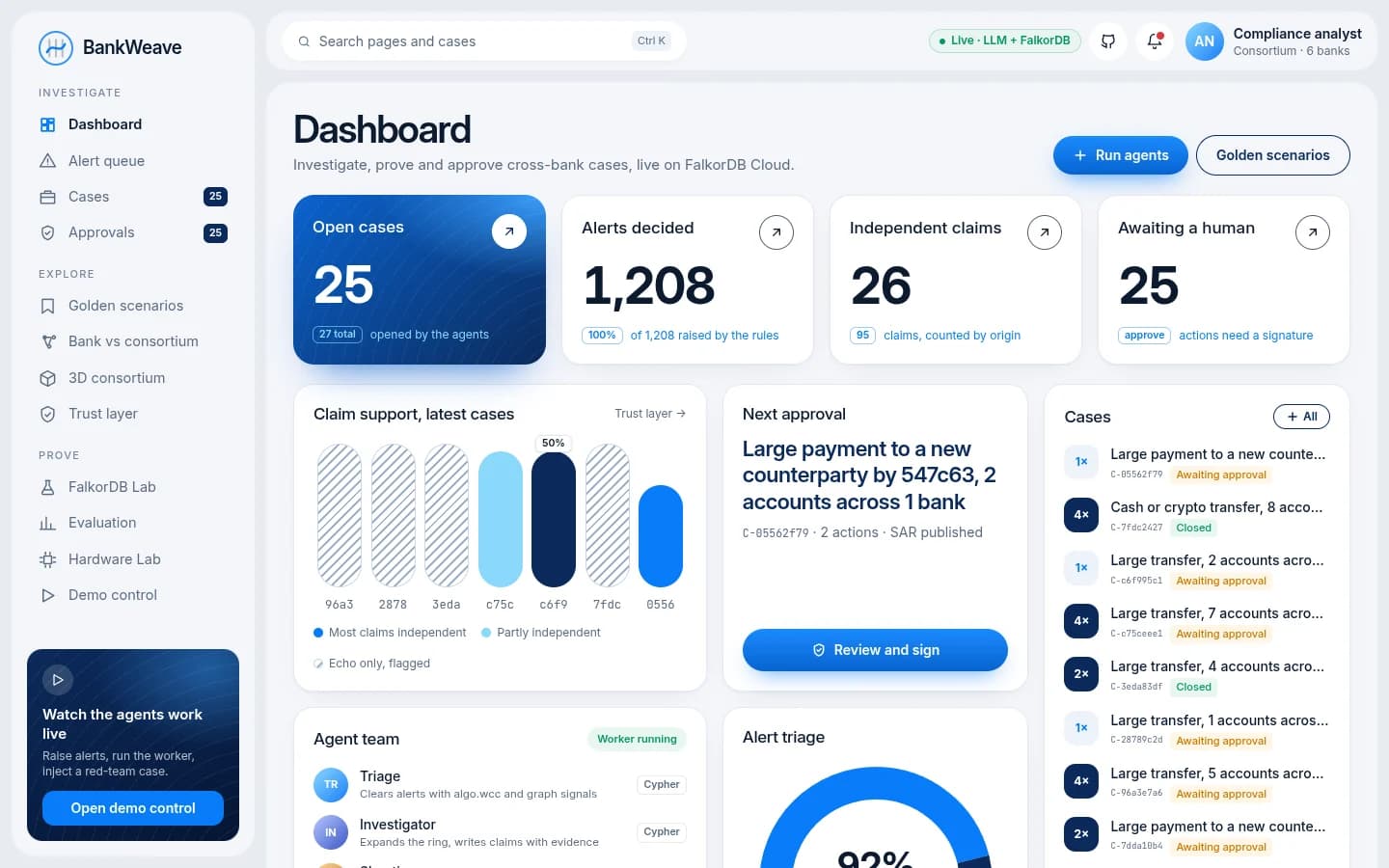BankWeave dashboard on the live site