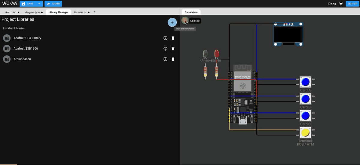 Our ESP32 sketch, running in Wokwi